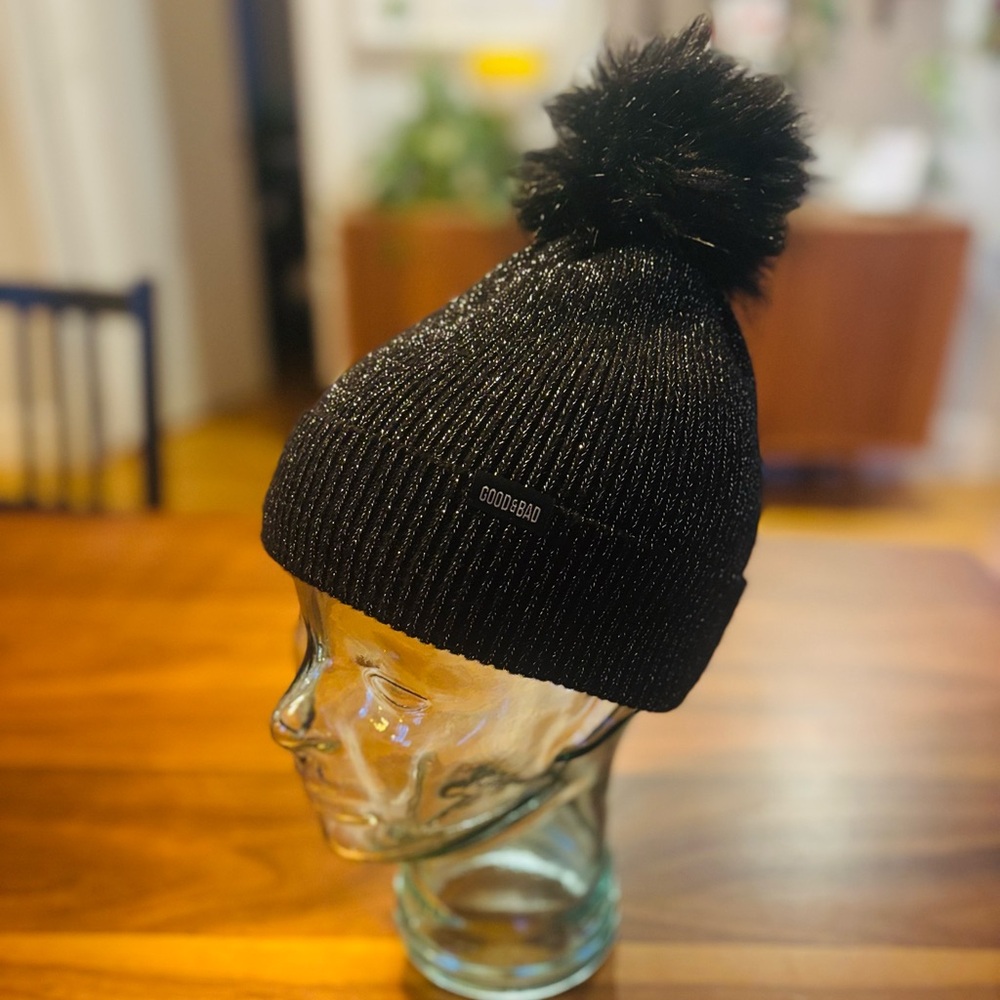 Black and silver  Kids Pom-Pom Beanie